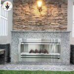 Silver Pine Gas Fireplace with sleek silver metal finish and modern design for energy-efficient heating.